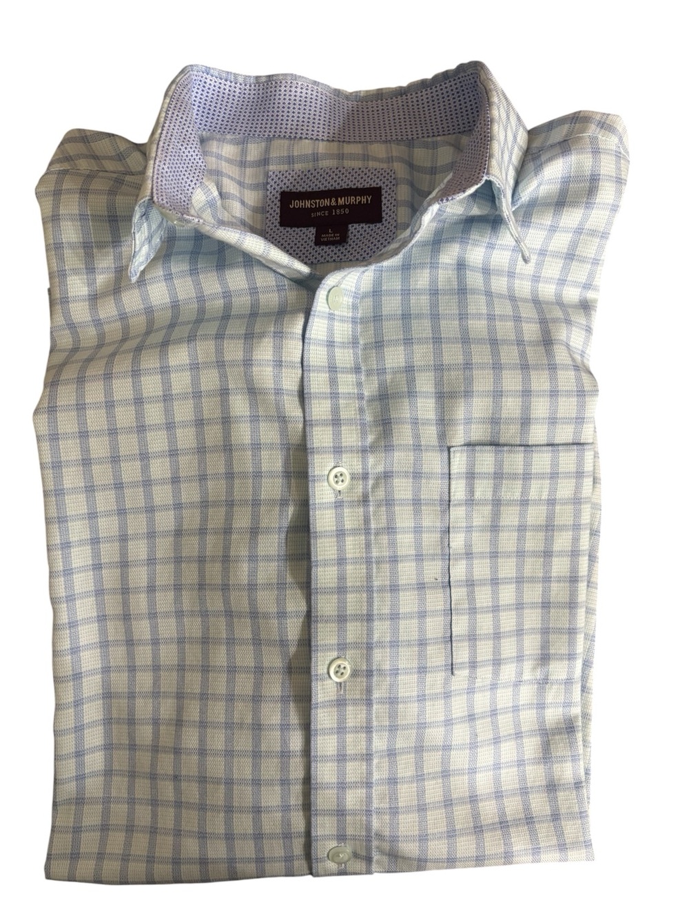 Johnson And Murphy Mens Blue Green Check Long Sleeve Shirt Size Large EUC